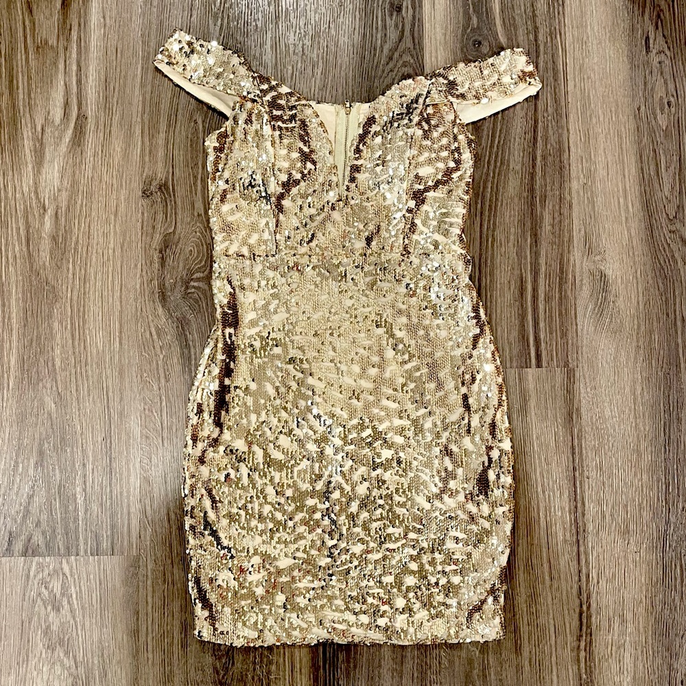 Gold sequin mini dress